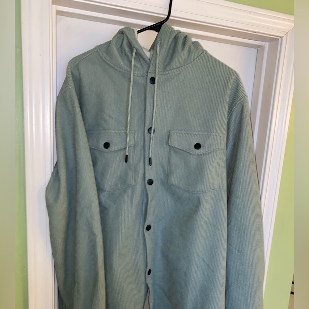 Soft Corduroy Blue Hooded Jacket
